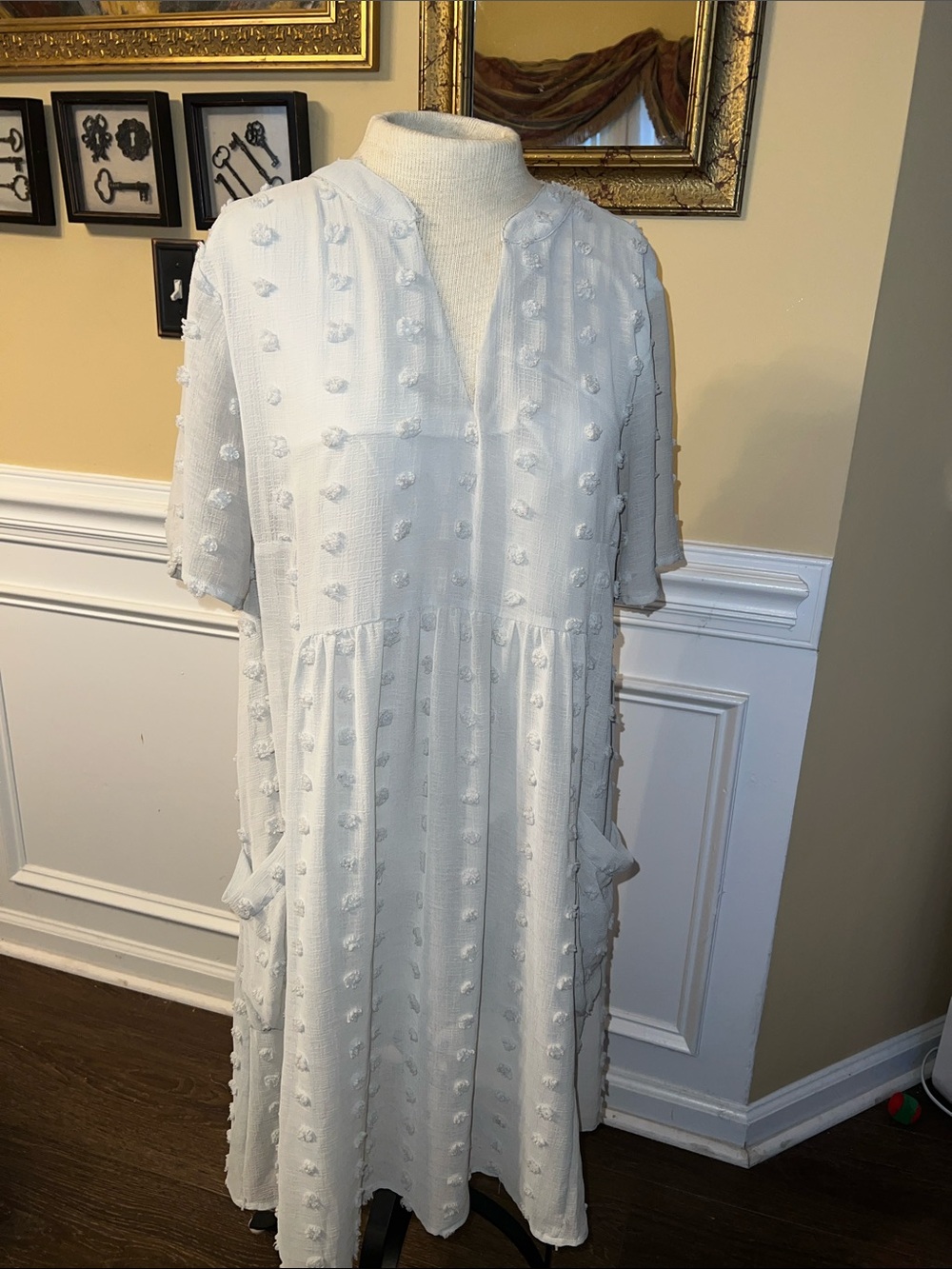 JODIFL White Textured Swiss Dot Midi Dress